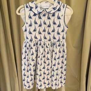 Rachel Riley - Girls Nautical Sailboat Dress - Blue & White - Size: 6Y